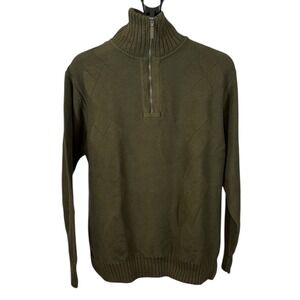 Geoffrey Beene Mens XL Olive Drab 100% Cotton Argyle Quarter Zip Sweater